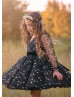 Long Sleeves Black And Gold Stars Tulle Flower Girl Dress